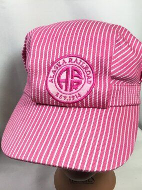 Alaska Railroad Hat Cap Adult Pink White Stripe Strapback Conductor